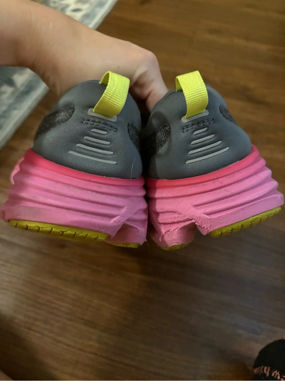 Hoka bondi 8 size 7.5 Dark Gray Running Shoes with Blue Logo Accent